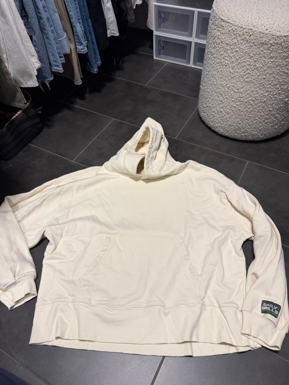 Daily Drills Off-White Hooded Pullover Sweatshirt